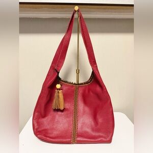 The Sak Huntley Leather Hobo Tote Shoulder Bag in Crimson Red
